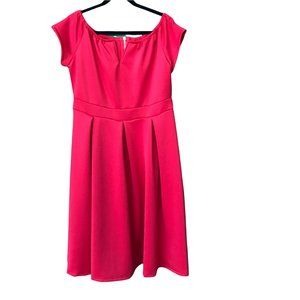 Lalagen Womens Red Split Neck Cap Sleeve Pleated Fit And Flare Dress Size XL